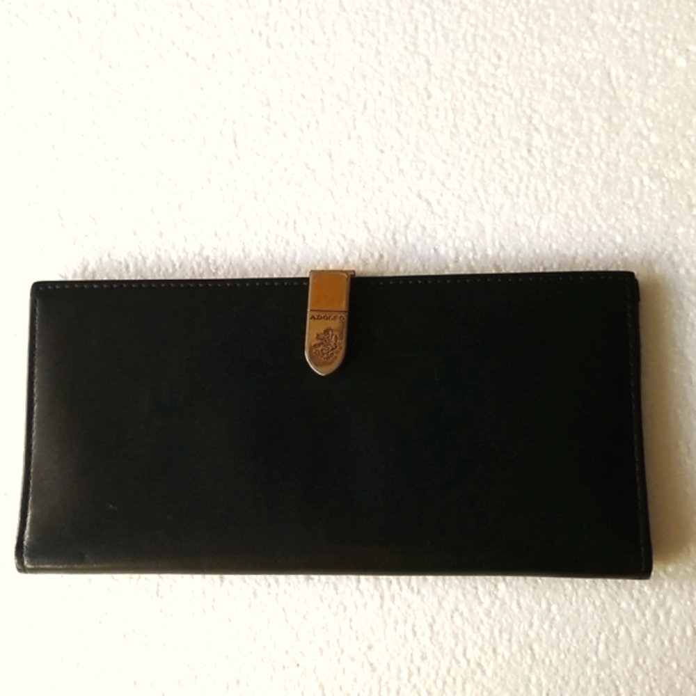 Adolfo Black Vintage Twofold Leather Wallet